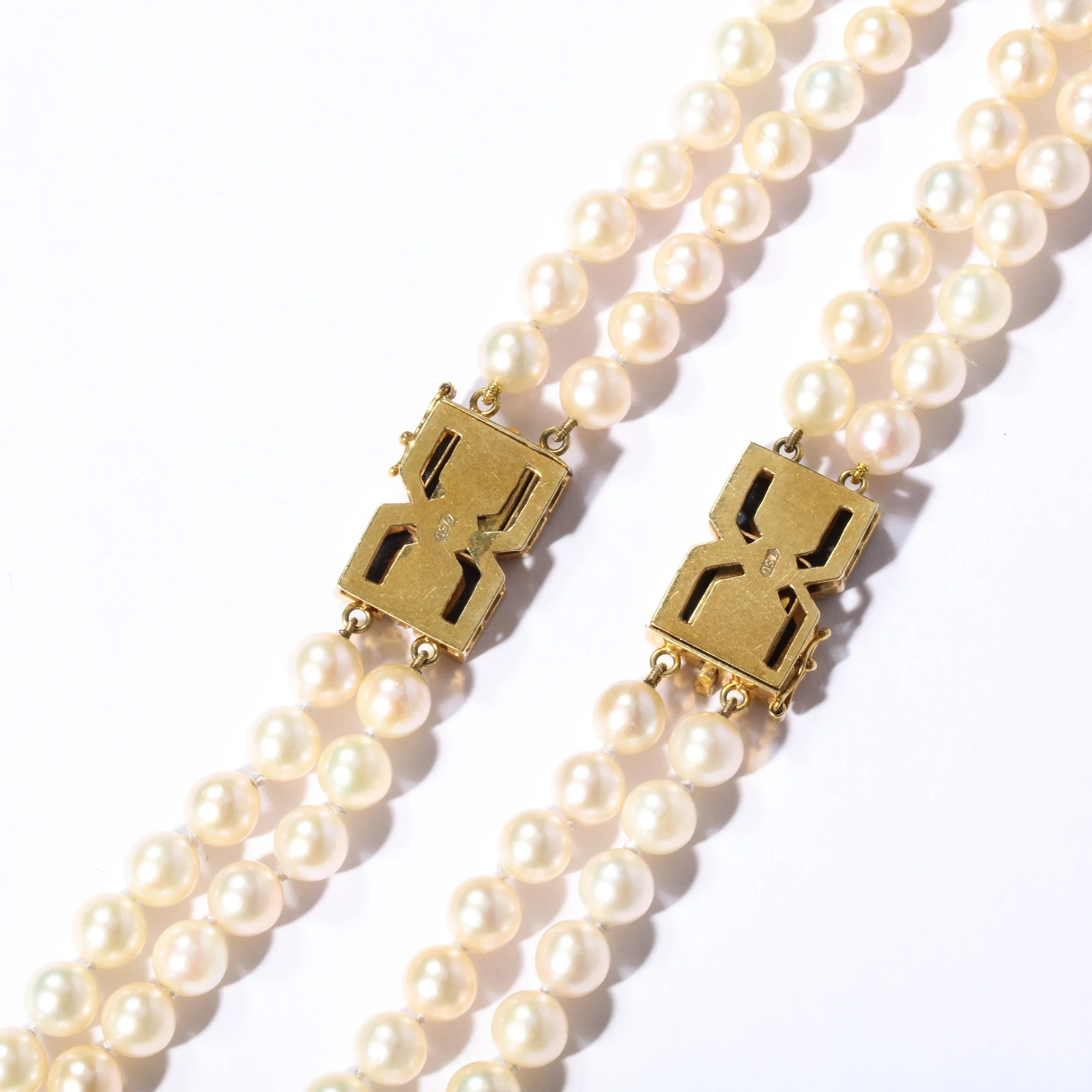 Modernist Bold Double Stand pearl Necklace with Lapis,Gold